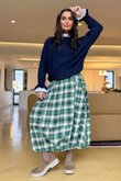 Roberta Plaid Brushed Cotton Balloon Hem Skirt Clover